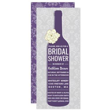 Elegant Damask Purple Gray | Wine Bridal Shower Invitations