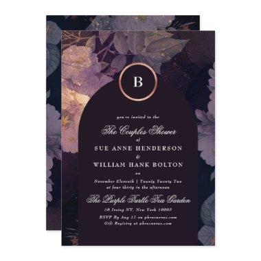 Elegant Dark Boho Floral Arch Rose Gold Couples Invitations