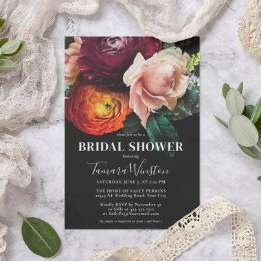 Elegant Dark Burgundy Orange Floral Bridal Shower Invitations