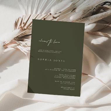 Elegant Dark Green Modern Bridal Shower Invitations