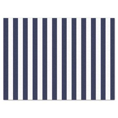 Elegant Dark Navy Blue and White Striped Pattern Tissue Paper
