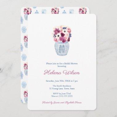 Elegant Dark Pink Roses and Orchids Bridal Shower Invitations