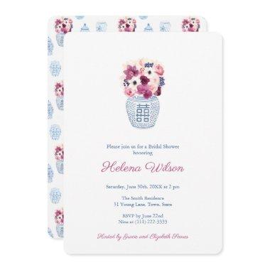 Elegant Dark Pink Roses and Orchids Bridal Shower Invitations