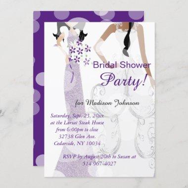 Elegant Dark Purple Bridal Shower Invitations