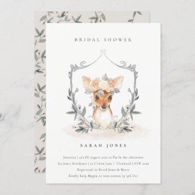 Elegant Deer Floral Crest Bridal Shower Invite