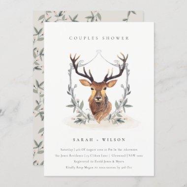Elegant Deer Floral Crest Couples Shower Invite