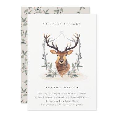 Elegant Deer Floral Crest Couples Shower Invite