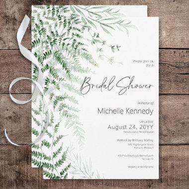 Elegant Delicate Greenery Ferns Bridal Shower Invitations