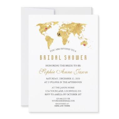 Elegant Destination Gold World Map Bridal Shower Invitations