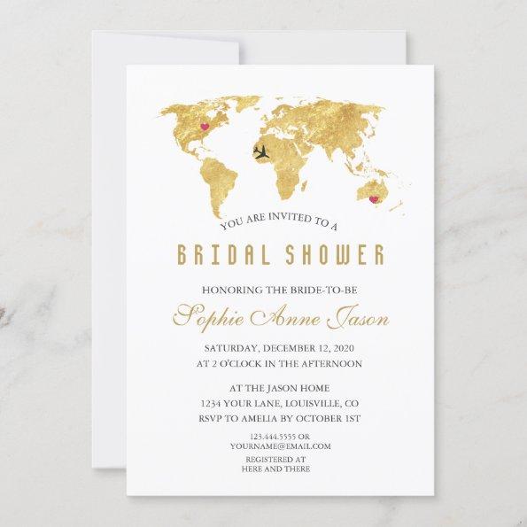 Elegant Destination Gold World Map Bridal Shower Invitations