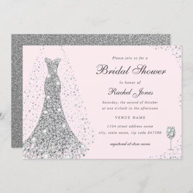 Elegant Diamond Wedding Dress Bridal Shower Invitations