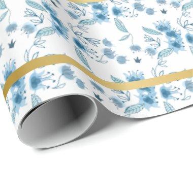 Elegant ditsy blue royal garden rustic pattern wrapping paper