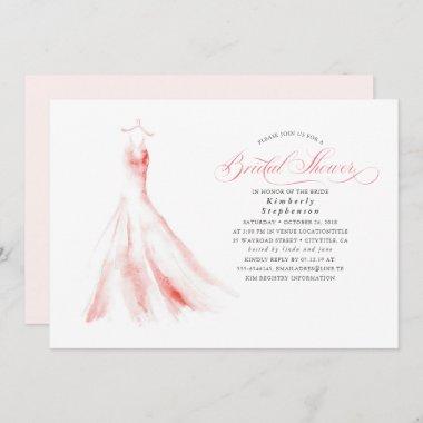 Elegant Dreamy Pink Wedding Dress Bridal Shower Invitations