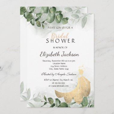 Elegant Dress Eucalyptus Greenery Bridal Shower Invitations