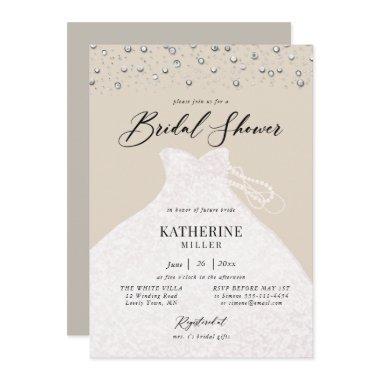 Elegant Dress in Pearls Classy Ecru Bridal Shower Invitations