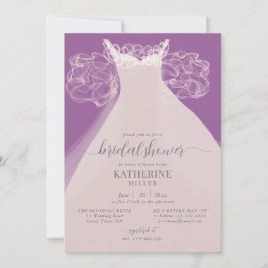 Elegant Dress Ruffles Pink Purple Bridal Shower Invitations