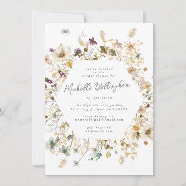 Elegant Dried Wildflower Pampas Bridal Shower Invitations