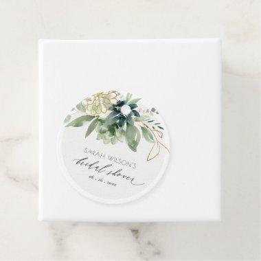 Elegant Dusky Blue Green Succulent Bridal Shower Favor Tags