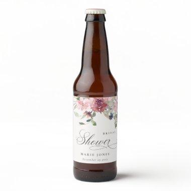 Elegant Dusky Blush Rose Floral Bridal Shower Beer Bottle Label