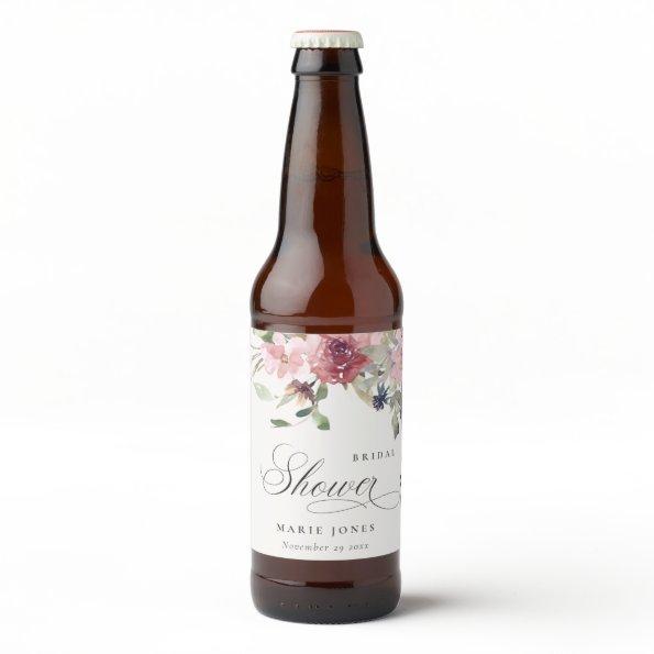 Elegant Dusky Blush Rose Floral  Beer Bottle Label