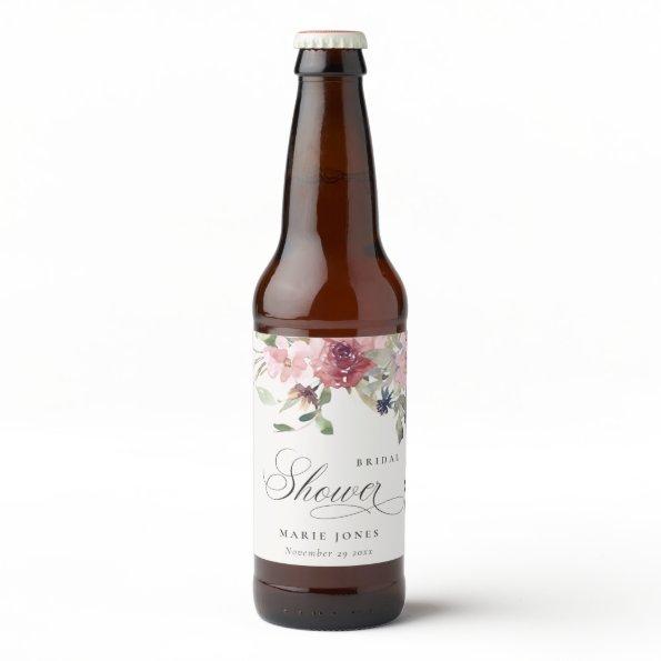 Elegant Dusky Blush Rose Floral Bridal Shower Beer Bottle Label