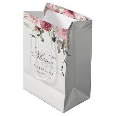Elegant Dusky Blush Rose Floral Bridal Shower Medium Gift Bag