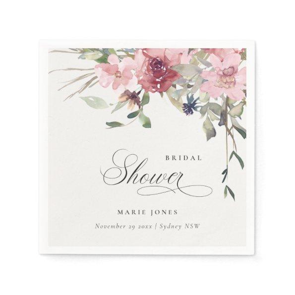 Elegant Dusky Blush Rose Floral Bridal Shower Napkins