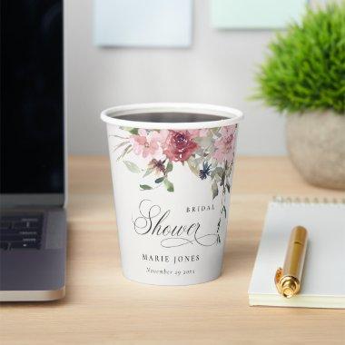 Elegant Dusky Blush Rose Floral Bridal Shower Paper Cups