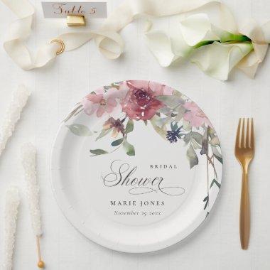 Elegant Dusky Blush Rose Floral  Paper Plates