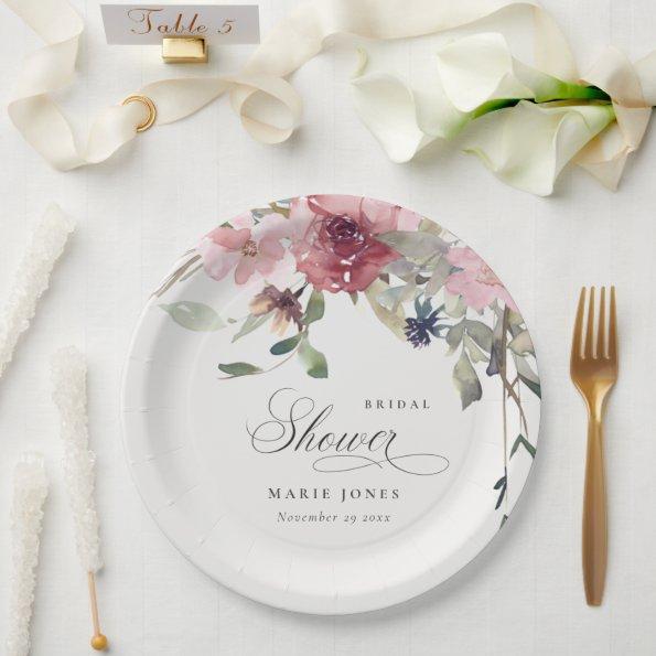 Elegant Dusky Blush Rose Floral  Paper Plates