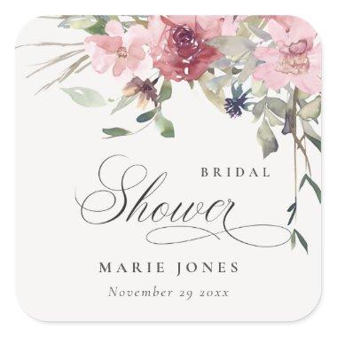 Elegant Dusky Blush Rose Floral Bridal Shower Square Sticker