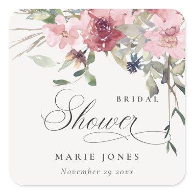 Elegant Dusky Blush Rose Floral Bridal Shower Square Sticker