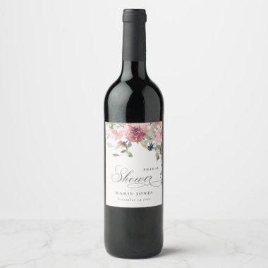 Elegant Dusky Blush Rose Floral Bridal Shower Wine Label
