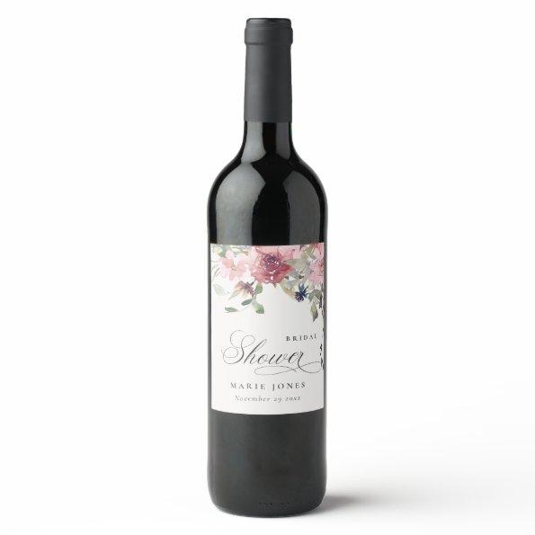 Elegant Dusky Blush Rose Floral  Wine Label