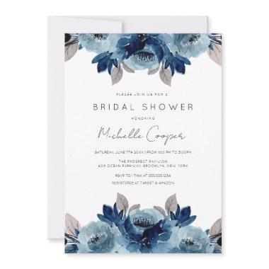 Elegant Dusty Blue and Navy Floral Invitations