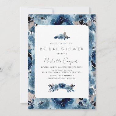 Elegant Dusty Blue and Navy Floral Invitations