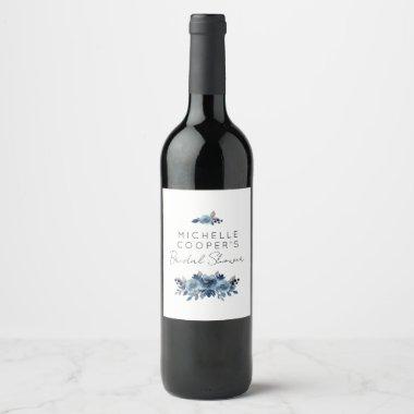 Elegant Dusty Blue and Navy Floral Wine Label