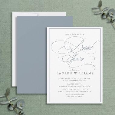Elegant Dusty Blue Calligraphy Bridal Shower Invitations