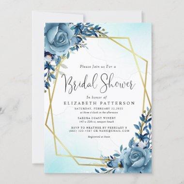Elegant Dusty Blue Eucalyptus Bridal Shower Invitations