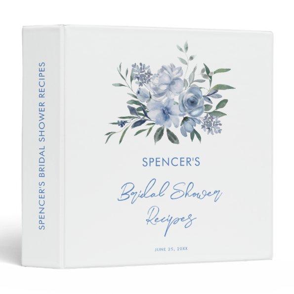 Elegant Dusty Blue Floral Bridal Shower 3 Ring Binder
