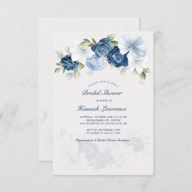Elegant Dusty Blue Floral Bridal Shower Invitations