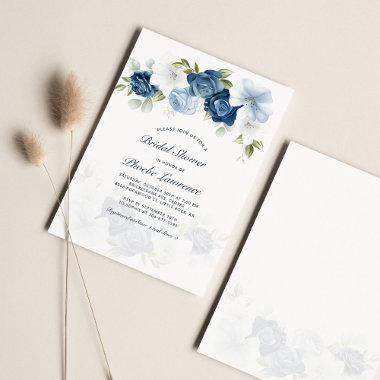 Elegant Dusty Blue Floral Bridal Shower Invitations