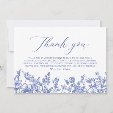 Elegant Dusty Blue Floral Bridal Shower Thank You Invitations
