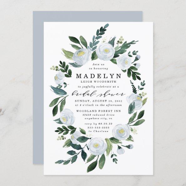 Elegant Dusty Blue Floral Garden Bridal Shower Invitations