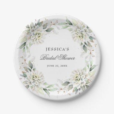 Elegant Dusty Blue Floral Greenery Bridal Shower Paper Plates