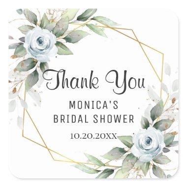 Elegant Dusty Blue Floral Greenery  Square Sticker