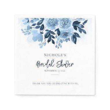 Elegant Dusty Blue Floral Script  Napkins