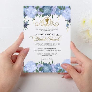 Elegant Dusty Blue Floral Victorian Bridal Shower Invitations
