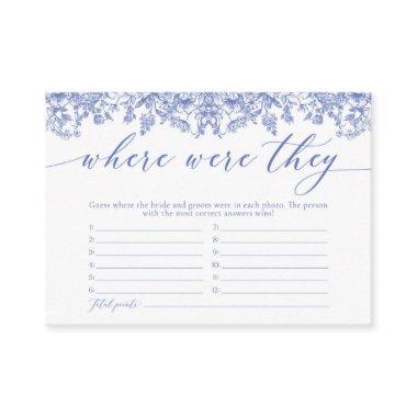 Elegant Dusty Blue Floral Where Were They Game Enclosure Invitations