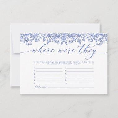 Elegant Dusty Blue Floral Where Were They Game Invitations